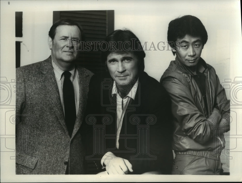1983, Gil Gerard, Eugene Roche & George Kee Cheung on Johnny Blue. - Historic Images