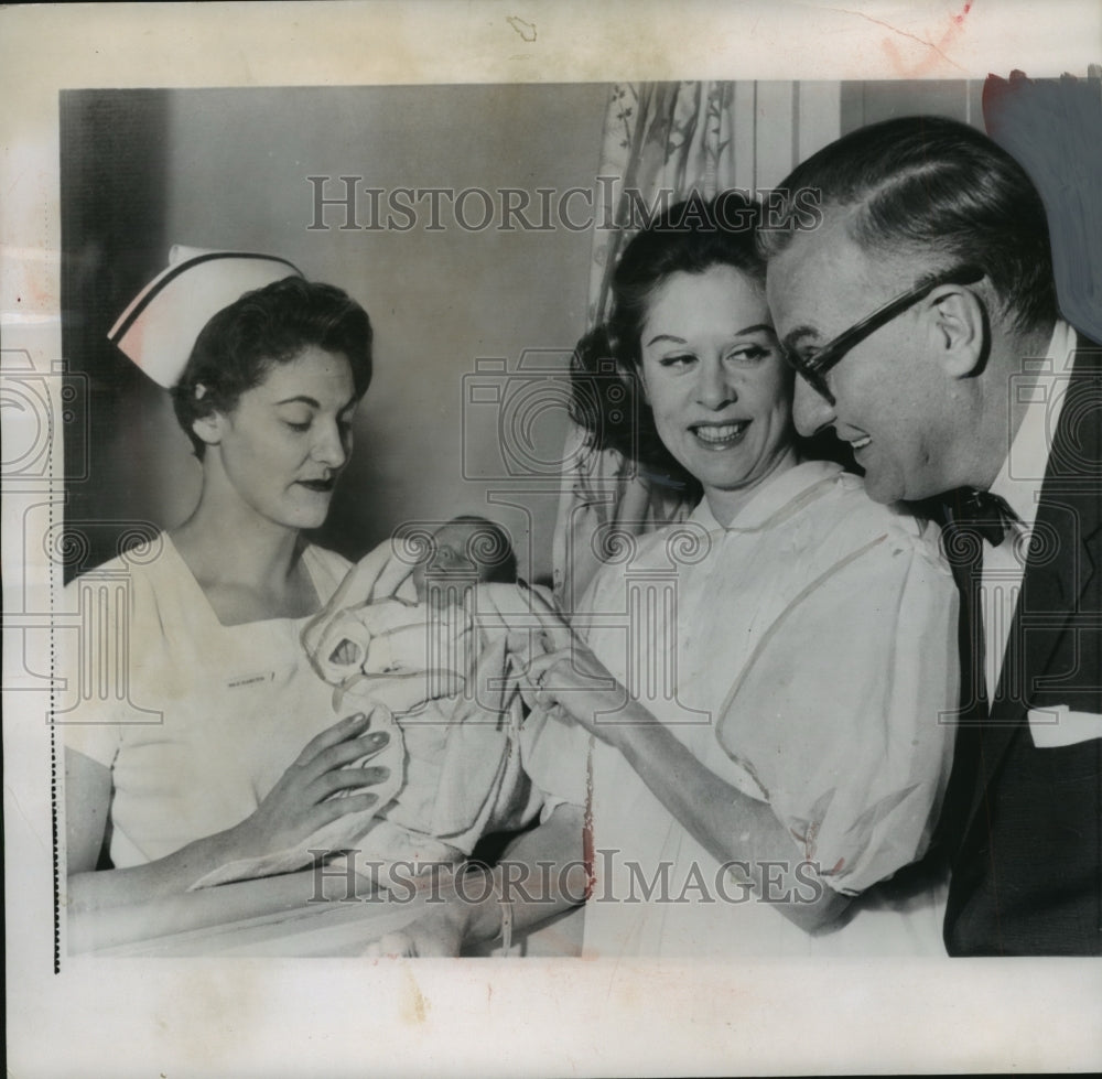 1958, Television star Dave Garroway &amp; wife Pamela Wilde with new son - Historic Images