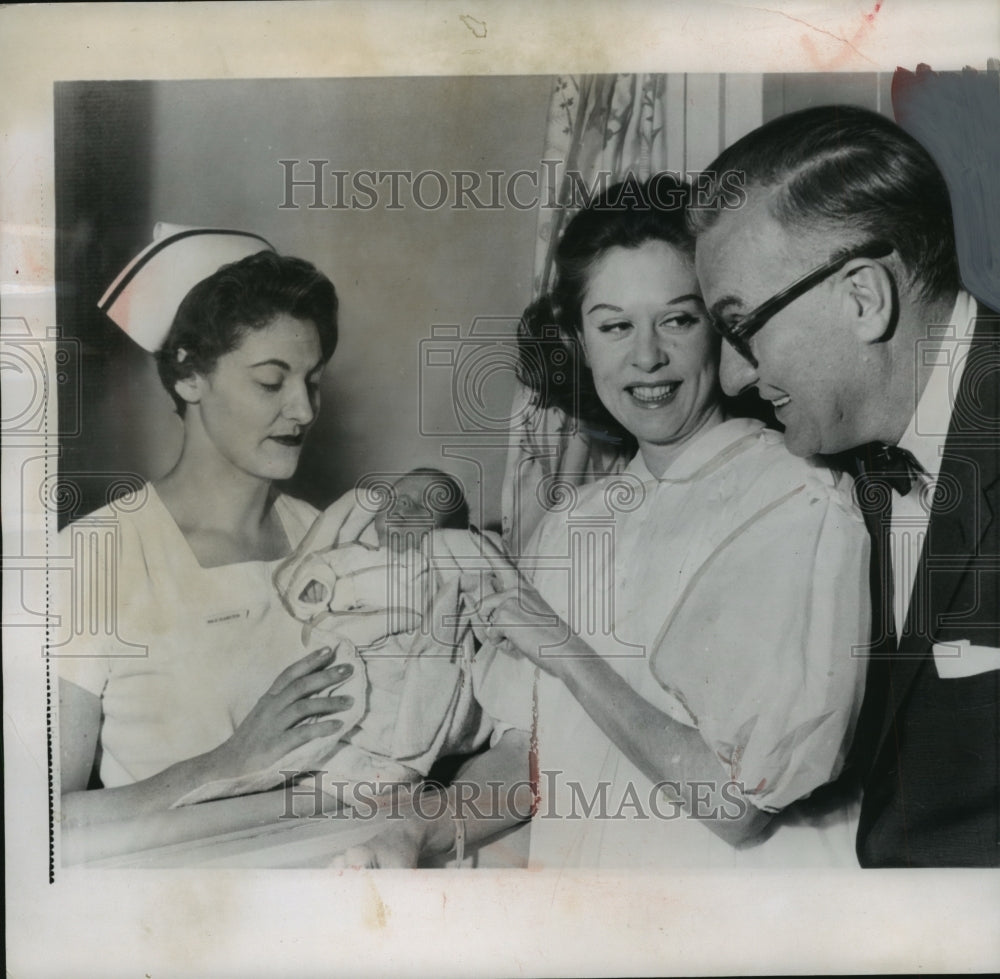 1958, Television star Dave Garroway & wife Pamela Wilde with new son - Historic Images