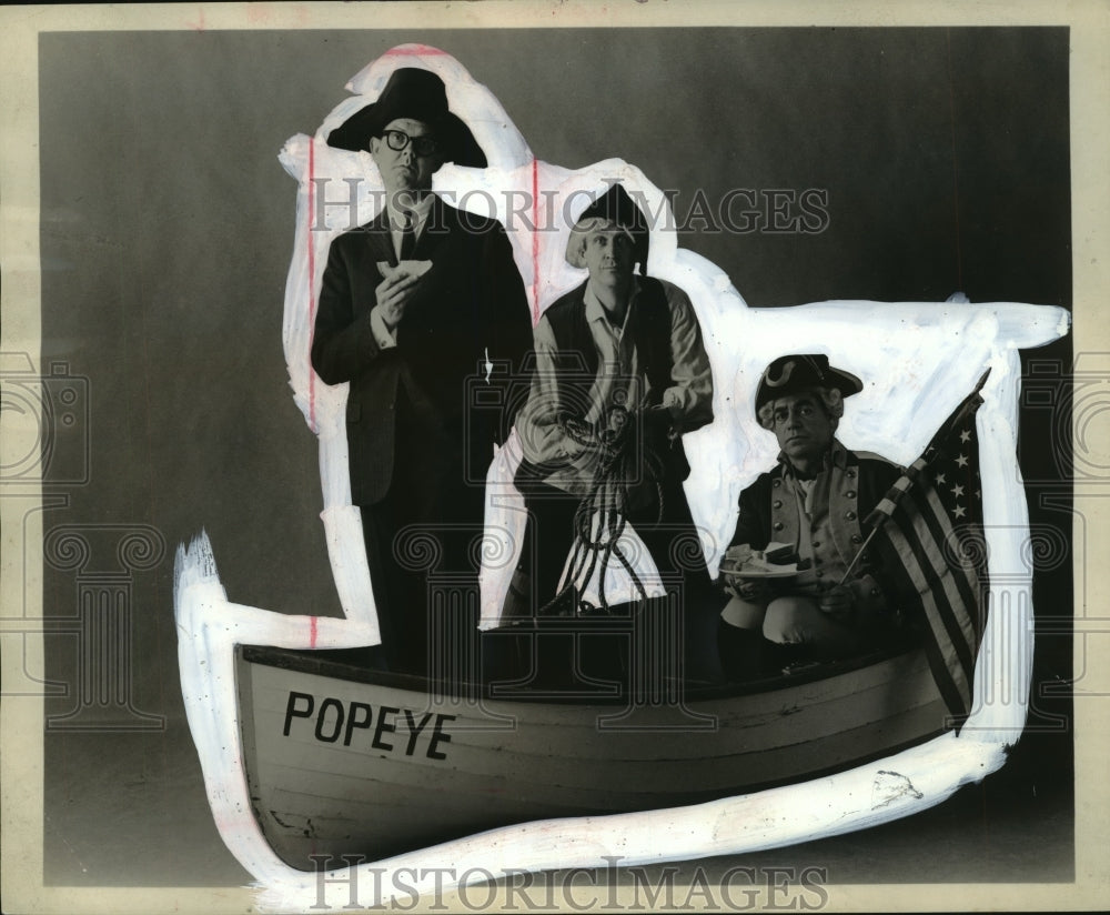 1984 Press Photo comedy, Stan Freberg as George Washington crossing the Deleware - Historic Images
