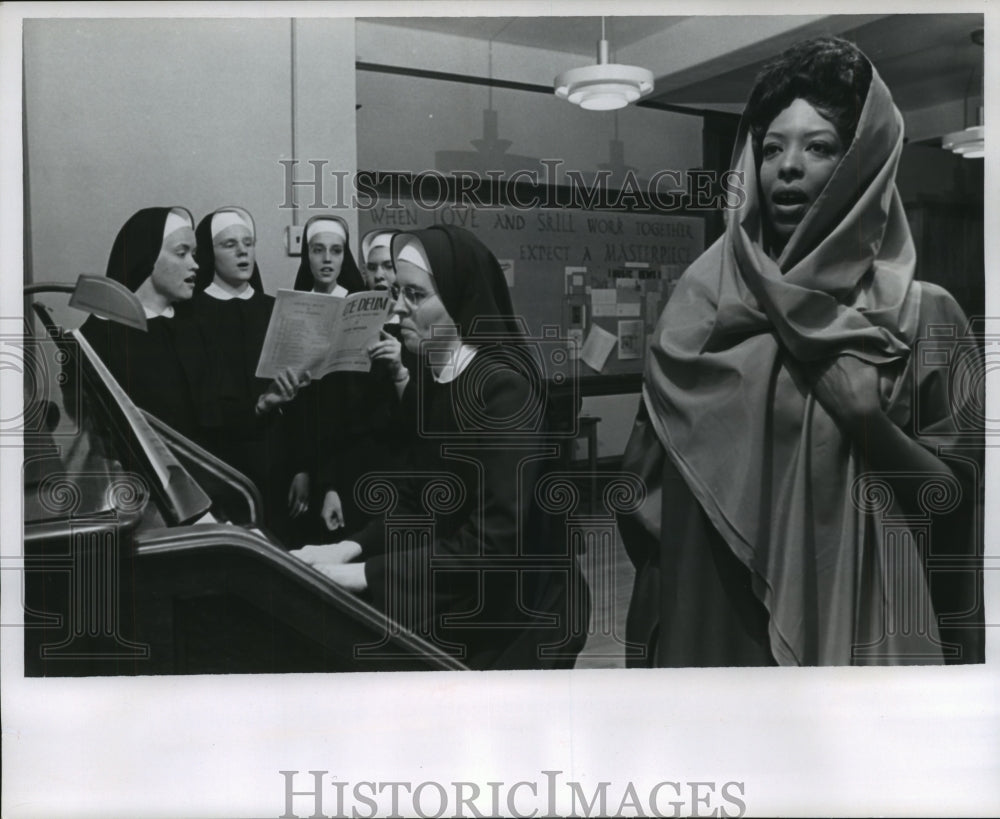 1966, Dorothy Fisher rehearses her role in &quot;Murder in the Cathedral&quot; - Historic Images