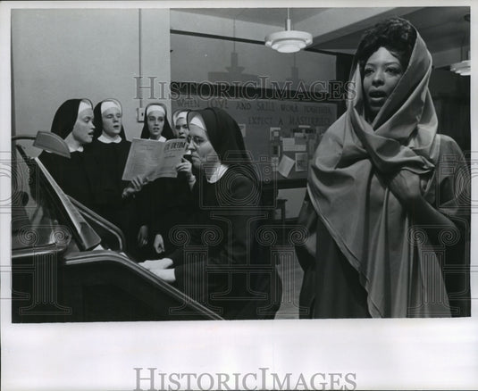1966, Dorothy Fisher rehearses her role in "Murder in the Cathedral" - Historic Images