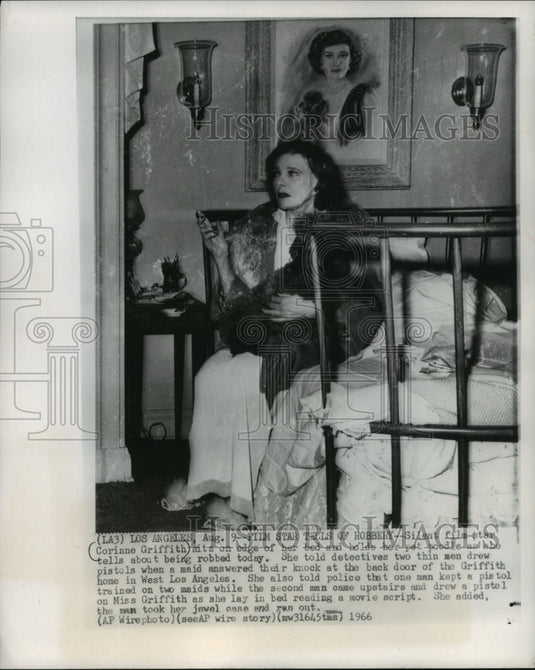 1966, Film Star Corrine Griffith robbed in her West Los Angeles home - Historic Images