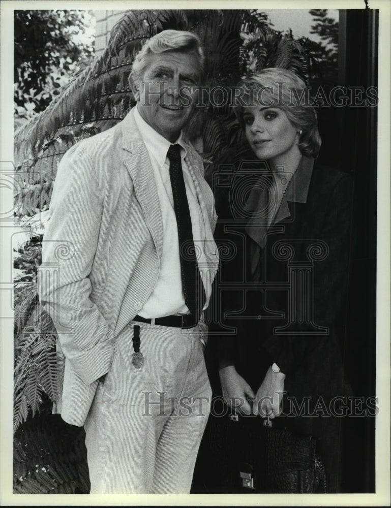 1986 Press Photo Andy Griffith and Lori Lethin in TV series "Matlock" - Historic Images