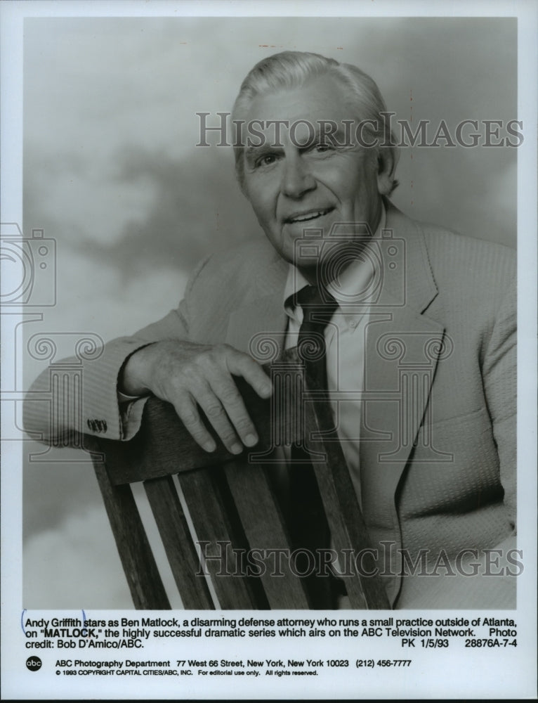 1993, Andy Griffith stars as Ben Matlock a disarming defense attorney - Historic Images