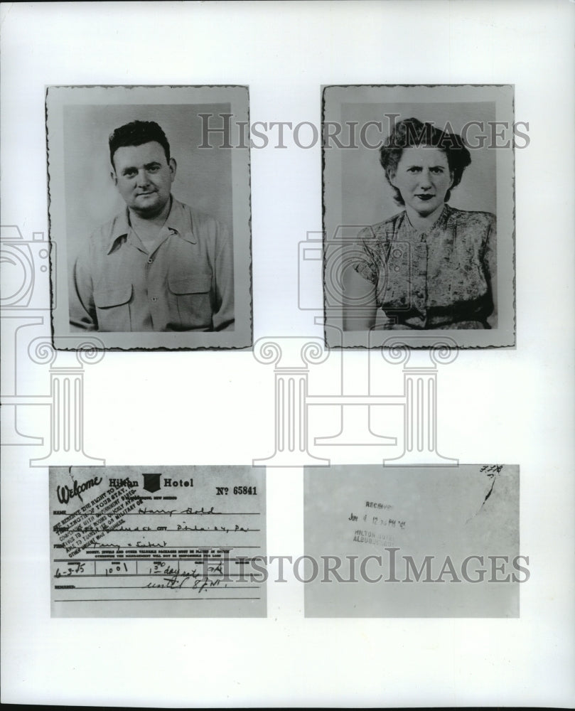1965 Press Photo Photos of David and Ruth Greenglass, evidence in spy-trial - Historic Images