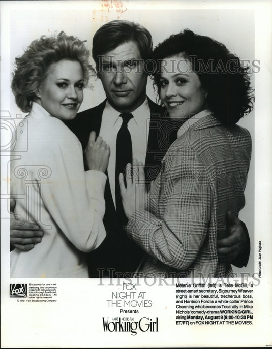 1993, Actors, Melanie Griffith, Sigourney Weaver and Harrison Ford. - Historic Images