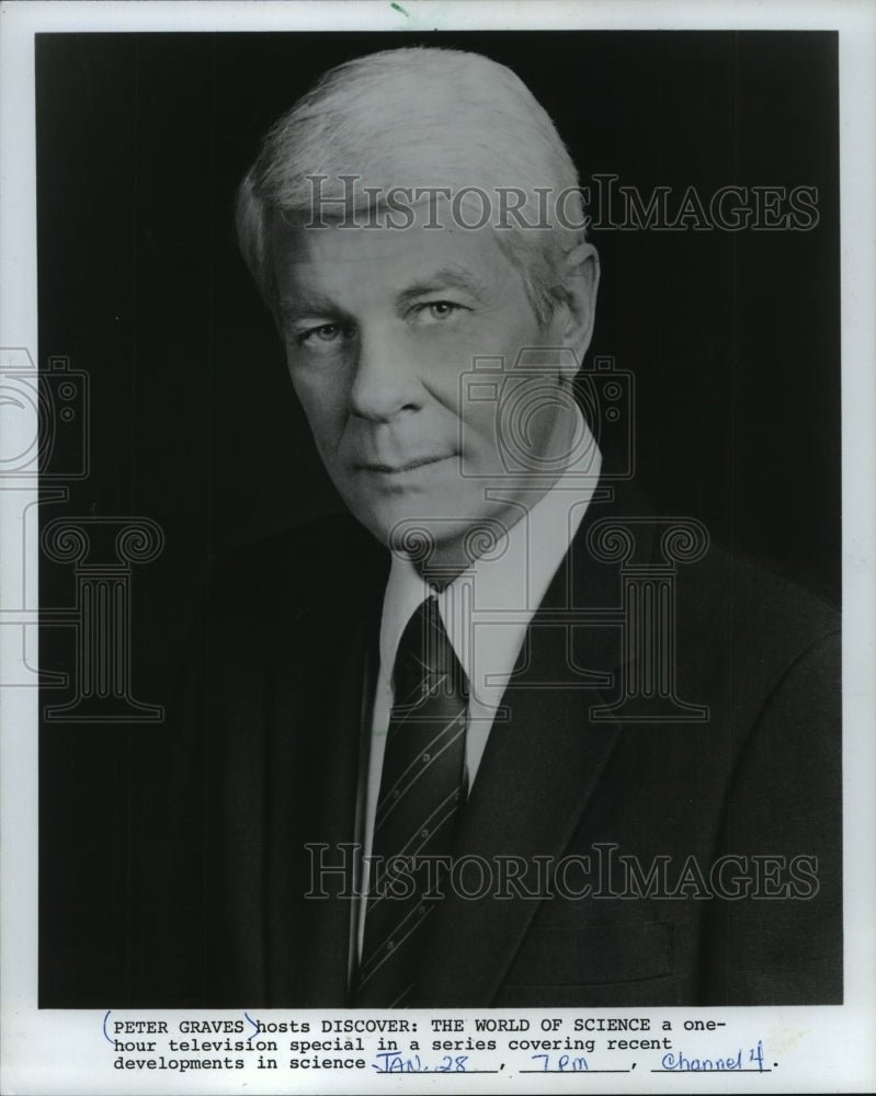 1994 Press Photo Peter Graves hosts &quot;Discover: The World of Science&quot; - Historic Images