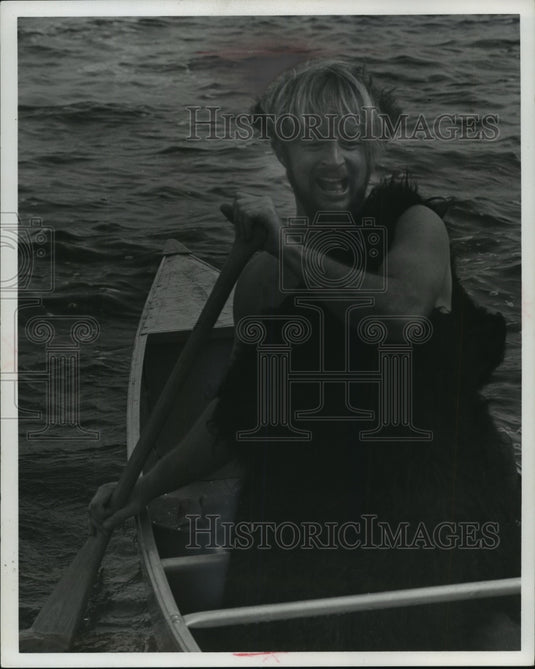 1973, Jonathan Green in rowboat on "Shape Up and Ship Out" - Historic Images