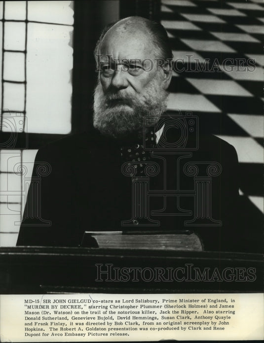 1980 Press Photo Actor Sir John Gielgud as Lord Salisbury in "Murder by Decree" - Historic Images