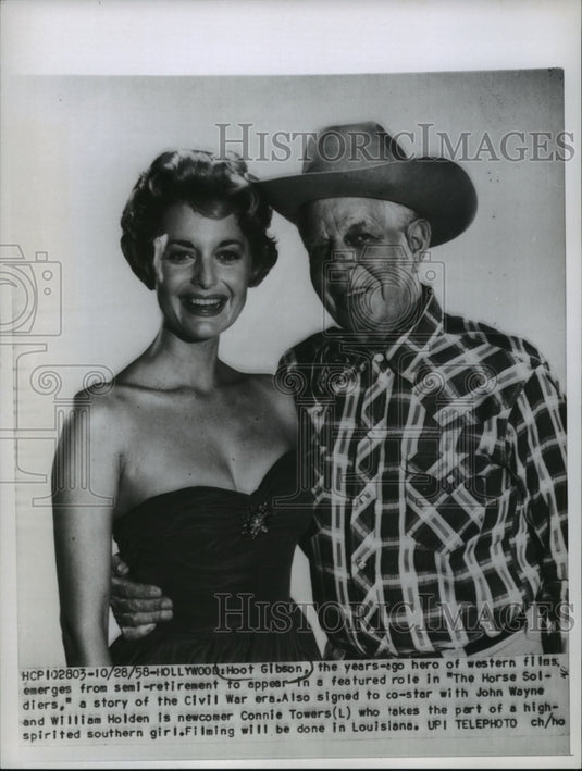 1958 Press Photo Hoot Gibson and Connie Towers star in "The Horse Soldiers" - Historic Images