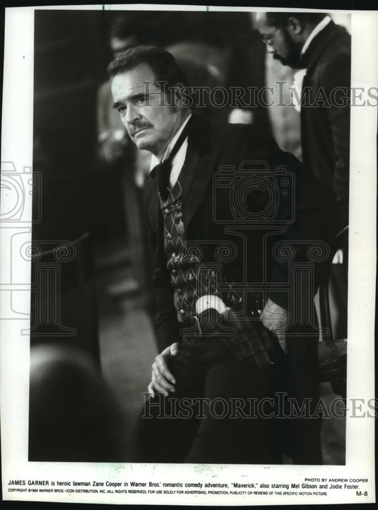 1994, James Garner plays lawman Zane Cooper in the film "Maverick" - Historic Images