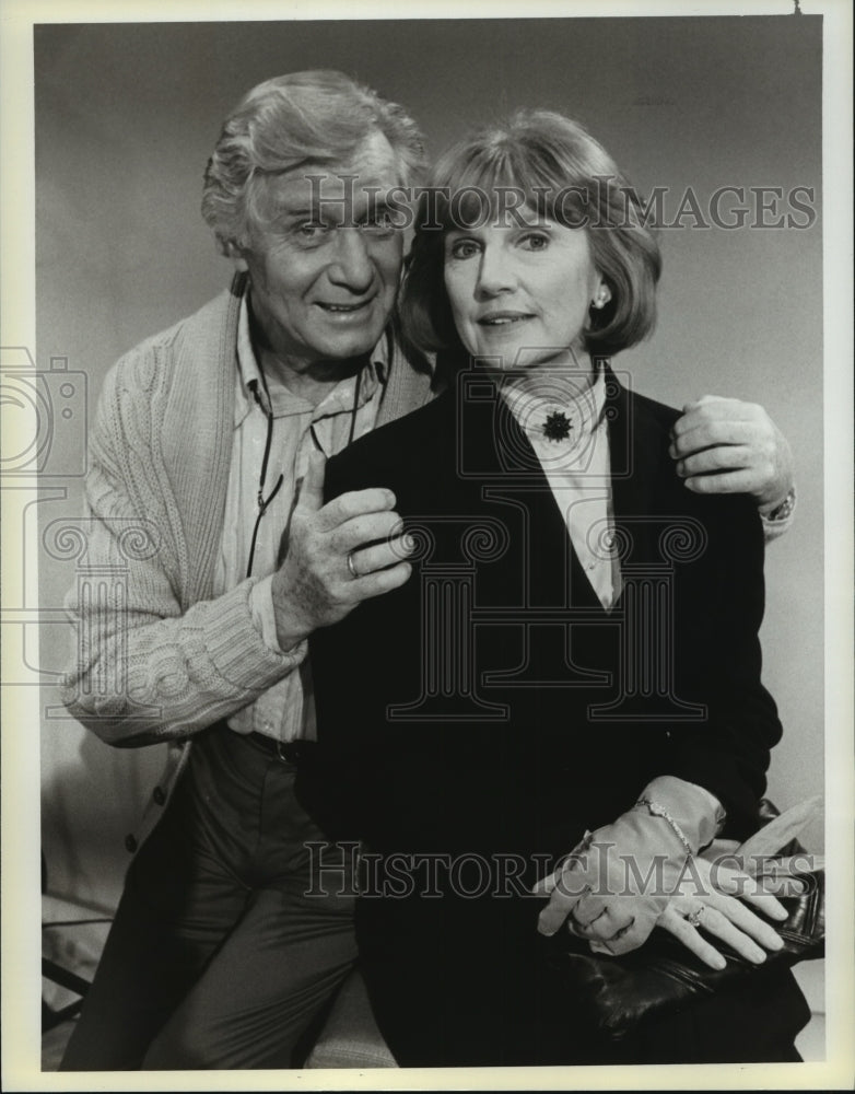 1985, Actors, George Gaynes and Allyn Ann McLerie in &quot;Punky Brewster&quot; - Historic Images