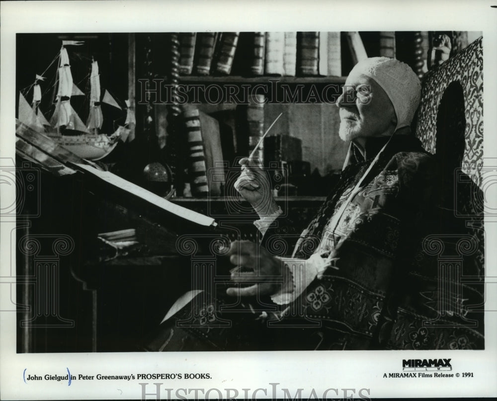 1991 Press Photo John Gielgud in scene from Peter Greenaway&#39;s &quot;Prospero&#39;s Books&quot; - Historic Images