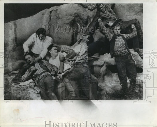 1962, Hoot Gibson gives the old "heave-ho" to one of the "bad men: - Historic Images
