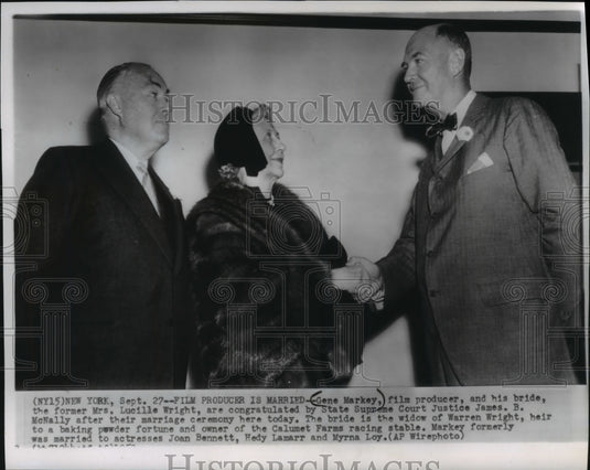 1952, Film producer Gene Markey with his bride, Lucille Wright - Historic Images