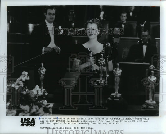 1937 Press Photo Janet Gaynor in a scene from A Star Is Born, on USA. - Historic Images