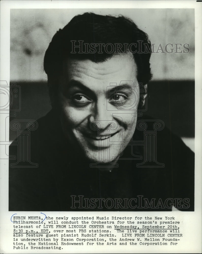1978 Press Photo Zubin Mehta to conduct on Live at Lincoln Center, on PBS. - Historic Images