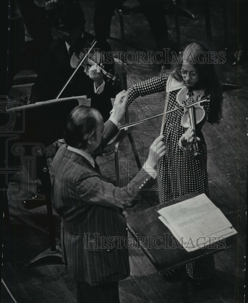 1973, Violinist Mary Ann Greif with unidentified conductor, Wisconsin - Historic Images