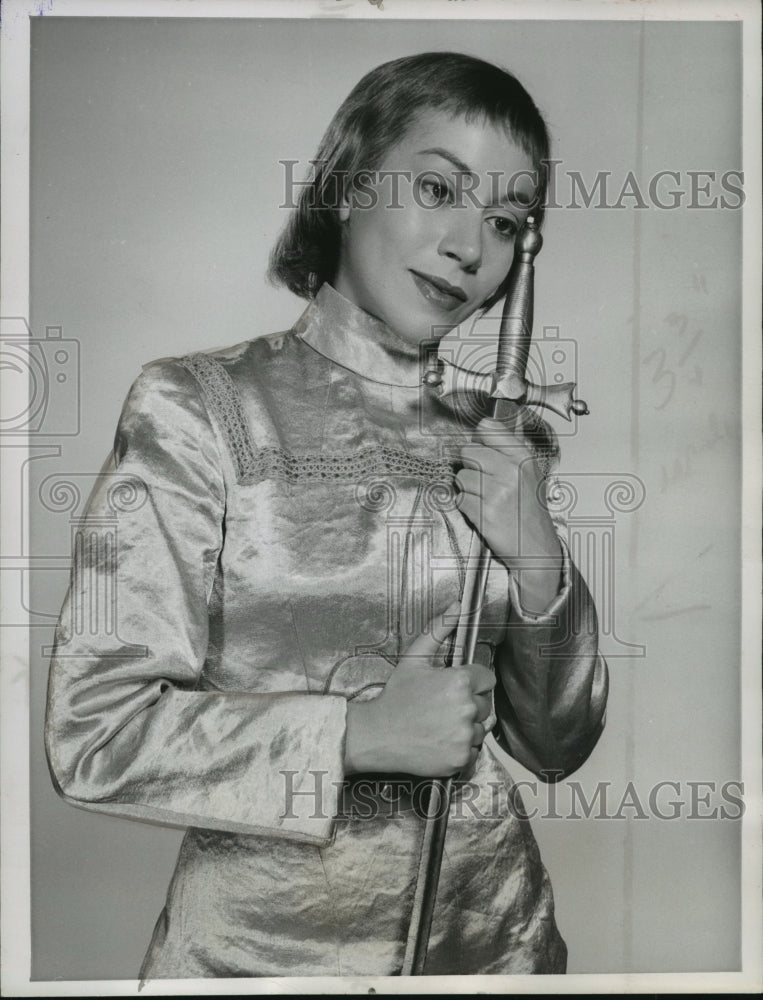 1956, Opera star, Elaine Malbin, dressed as Joan of Arc - Historic Images