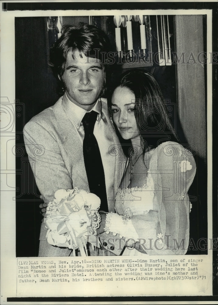 1971, Singer/Actor Dino Martin with His Bride, Actress Olivia Hussey - Historic Images