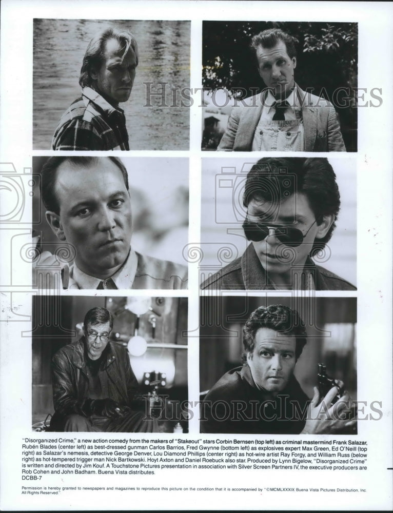 1989 Press Photo Fred Gwynne and other stars of &quot;Disorganized Crime&quot; - mjp18893-Historic Images