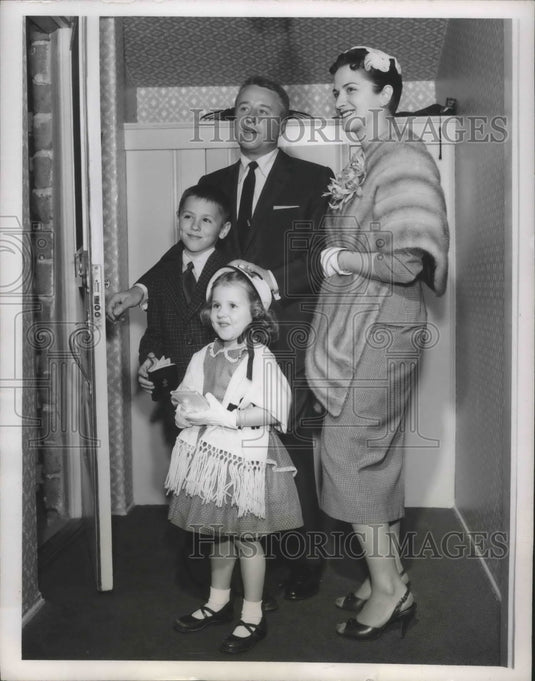 1955, NBC-TV host George Gobel & family before Easter Sunday Service - Historic Images