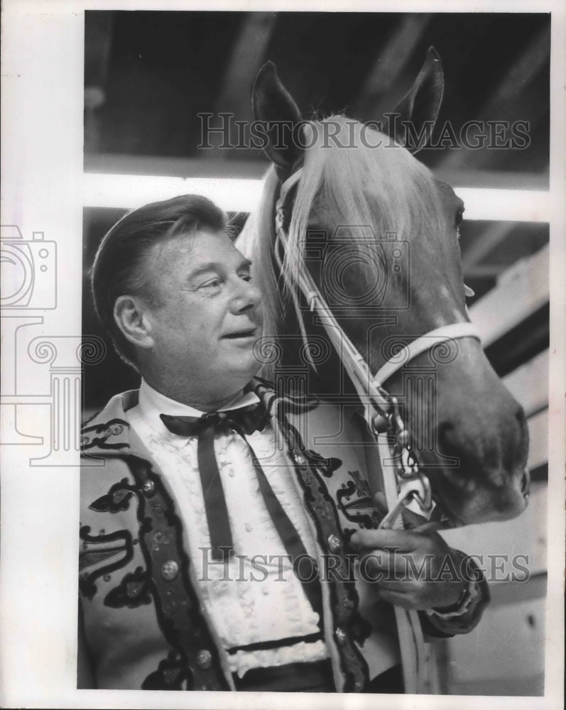 1967, Arthur Godfrey posed with his horse &quot;Goldie.&quot; - Historic Images