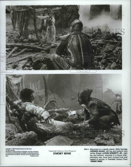 1985 Press Photo Louis Gossett Jr. And Dennis Quaid In Scenes In 'Enemy Mine'-Historic Images