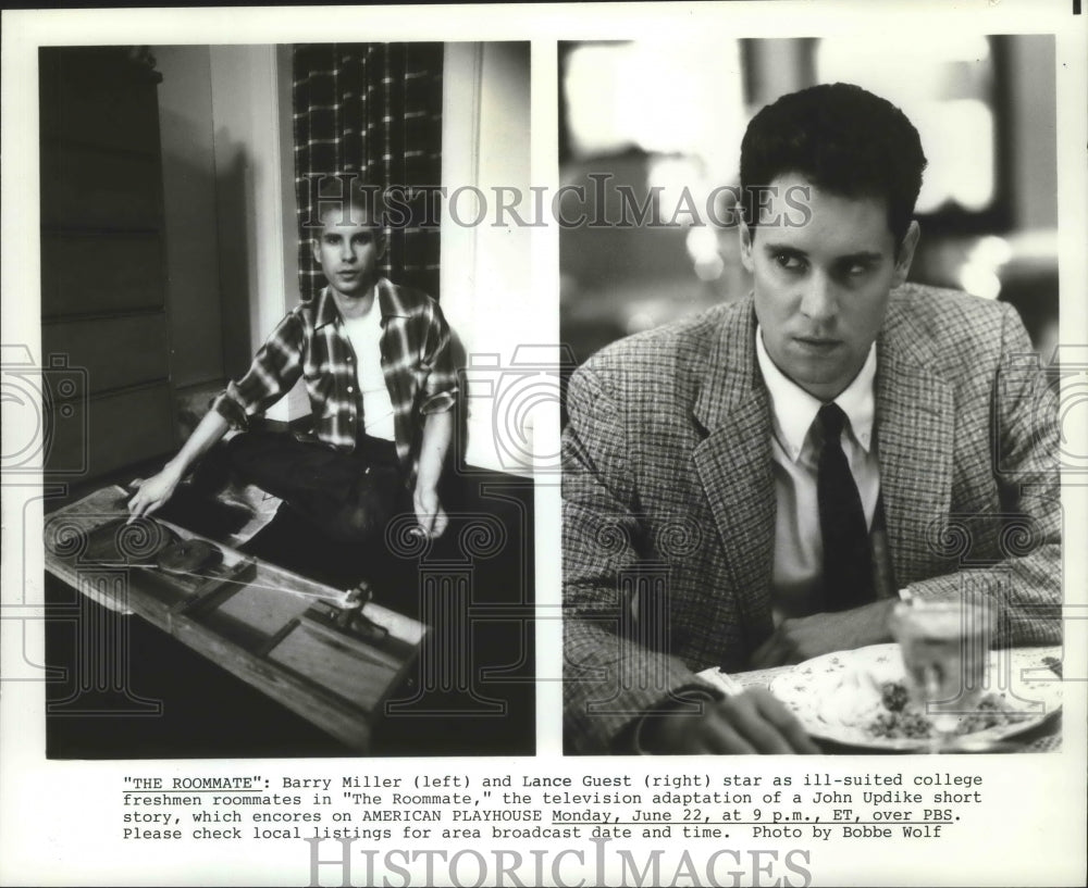 1987 Press Photo Actor Lance Guest With Barry Miller In PBS&#39; &#39;The Roommate&#39; - Historic Images