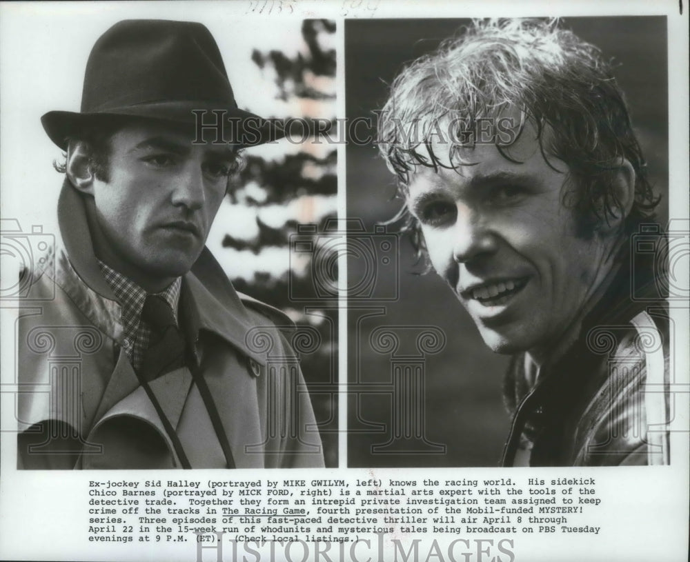 1986 Press Photo Mike Gwilym &amp; Mick Ford in &quot;The Racing Game&quot; - mjp19795 - Historic Images