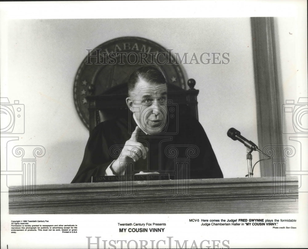 1992 Press Photo Fred Gwynne As Judge In 20th Century Fox's 'My Cousin Vinny' - Historic Images