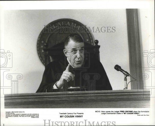 1992 Press Photo Fred Gwynne As Judge In 20th Century Fox's 'My Cousin Vinny' - Historic Images