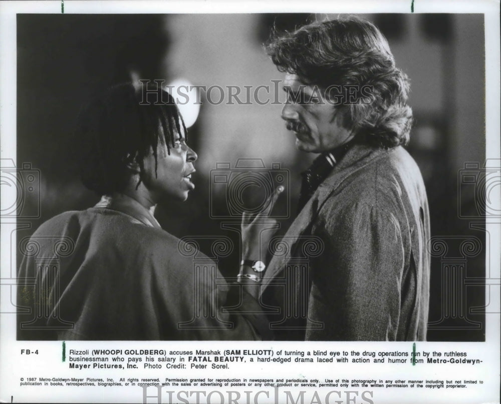 1988, Whoopi Goldberg and Sam Elliott in film, &quot;Fatal Beauty.&quot; - Historic Images
