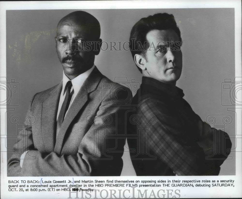 1987 Press Photo Louis Gossett Jr. And Martin Sheen Star In HBO's 'The Guardian' - Historic Images