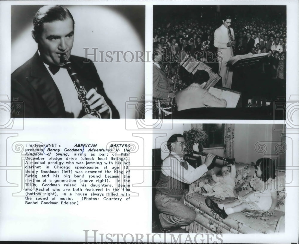 Press Photo King of Swing clarinetist Benny Goodman playing &amp; with daughters - Historic Images