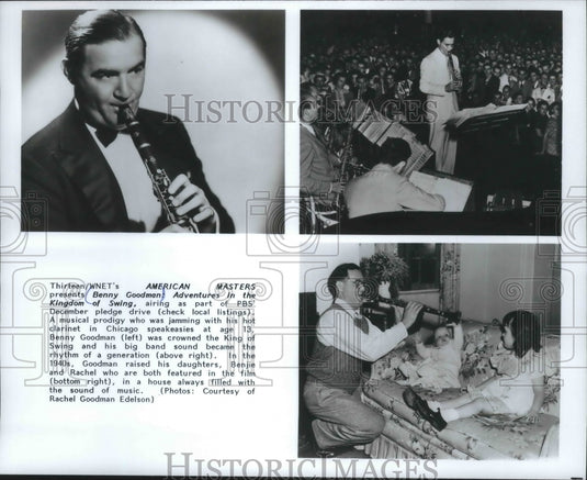 Press Photo King of Swing clarinetist Benny Goodman playing & with daughters - Historic Images