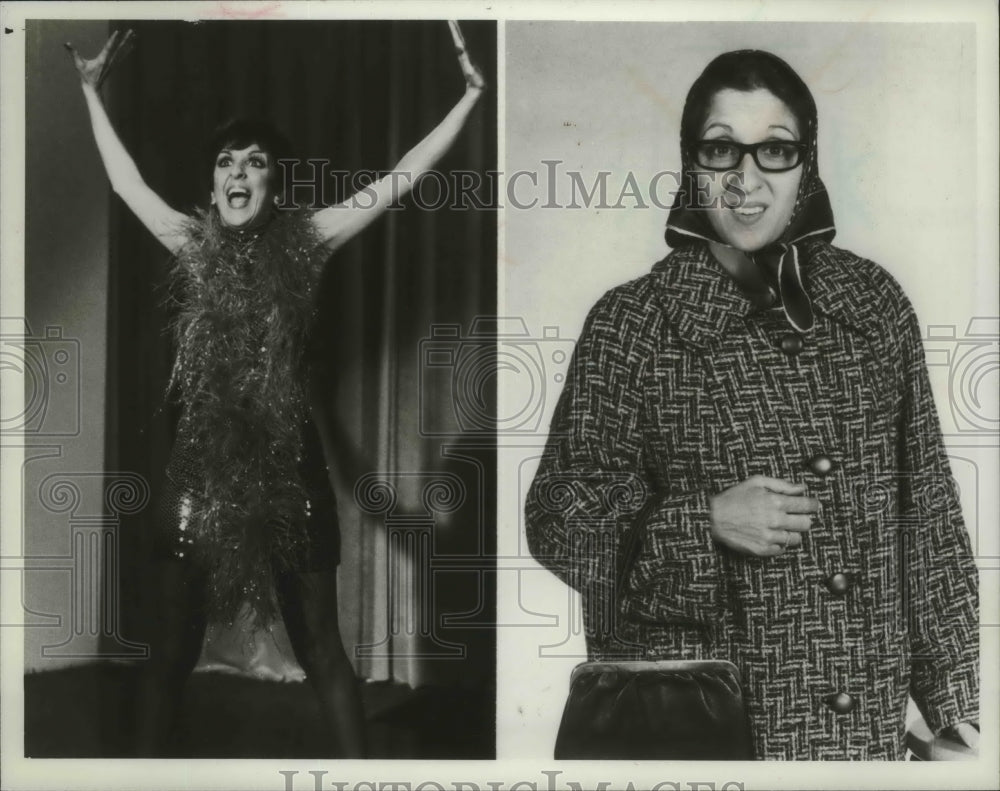 1983, Comedienne Andrea Martin as Liza Minnelli and Pirini Scleroso. - Historic Images
