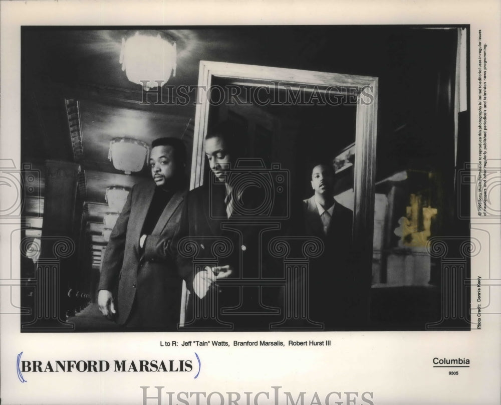 1993 Press Photo Jeff &quot;Tain&quot; Watts, Branford Marsalis, Robert Hurst III. - Historic Images