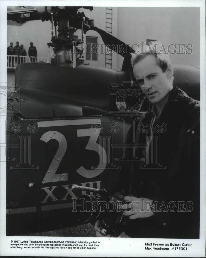 1987, Actor Matt Frewer in front of a helicopter in &quot;Max Headroom&quot; - Historic Images