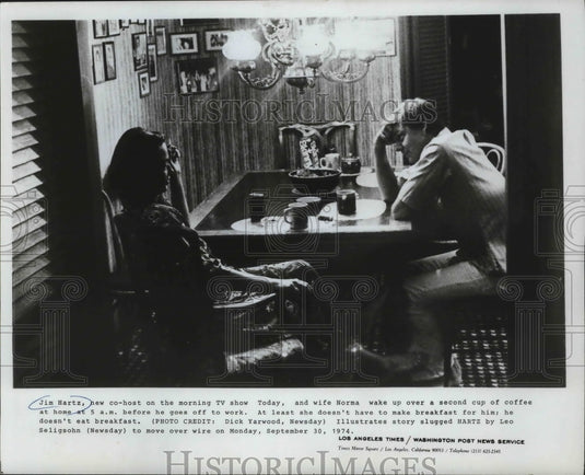 1974, Jim Hartz, co-host of morning TV show Today with his wife Norma - Historic Images