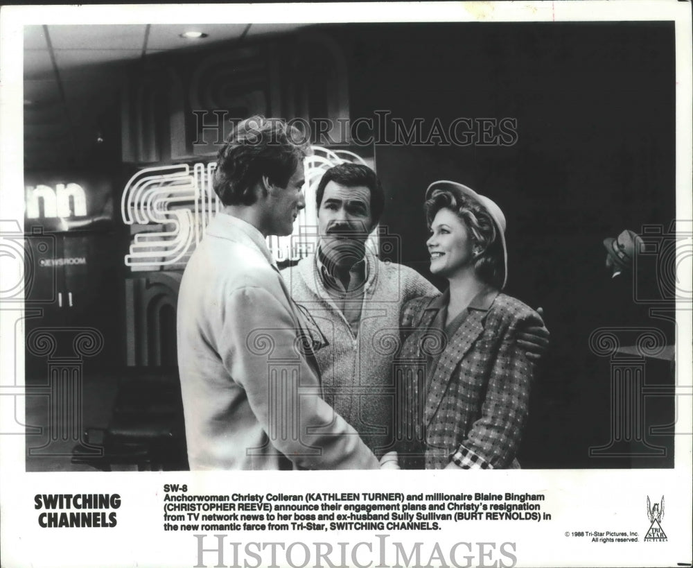 1989 Press Photo Actor Burt Reynolds, Kathleen Turner in &quot;Switching Channels&quot; - Historic Images