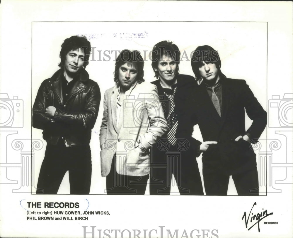 1979 Press Photo &quot;The Records&quot; Huw Gower, John Wicks, Phil Brown, Will Birch-Historic Images