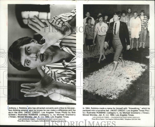 1992, Anthony Robbins practices "fire walking" - mjp20626 - Historic Images