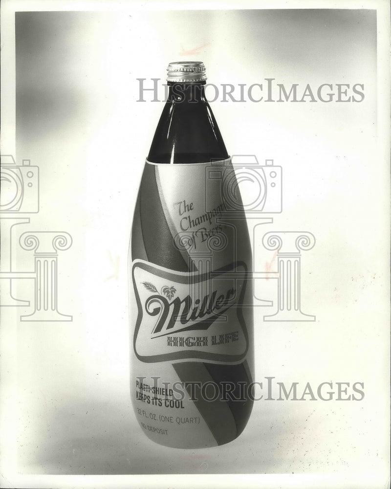 1972, Miller High Life shown in new, cushioned label quart bottle - Historic Images
