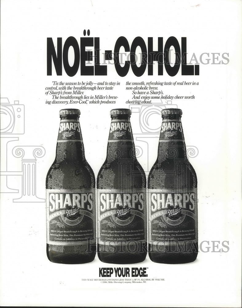 1990 Press Photo Milwaukee&#39;s Miller Brewing holiday campaign for Sharp&#39;s brew - Historic Images