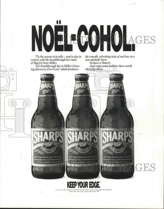 1990 Press Photo Milwaukee's Miller Brewing holiday campaign for Sharp's brew - Historic Images