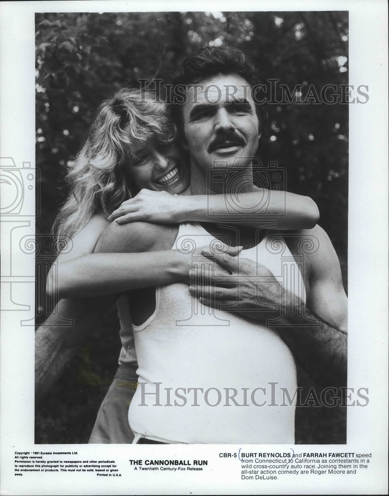 1961, Burt Reynolds and Farrah Fawcett in The Cannonball Run - Historic Images