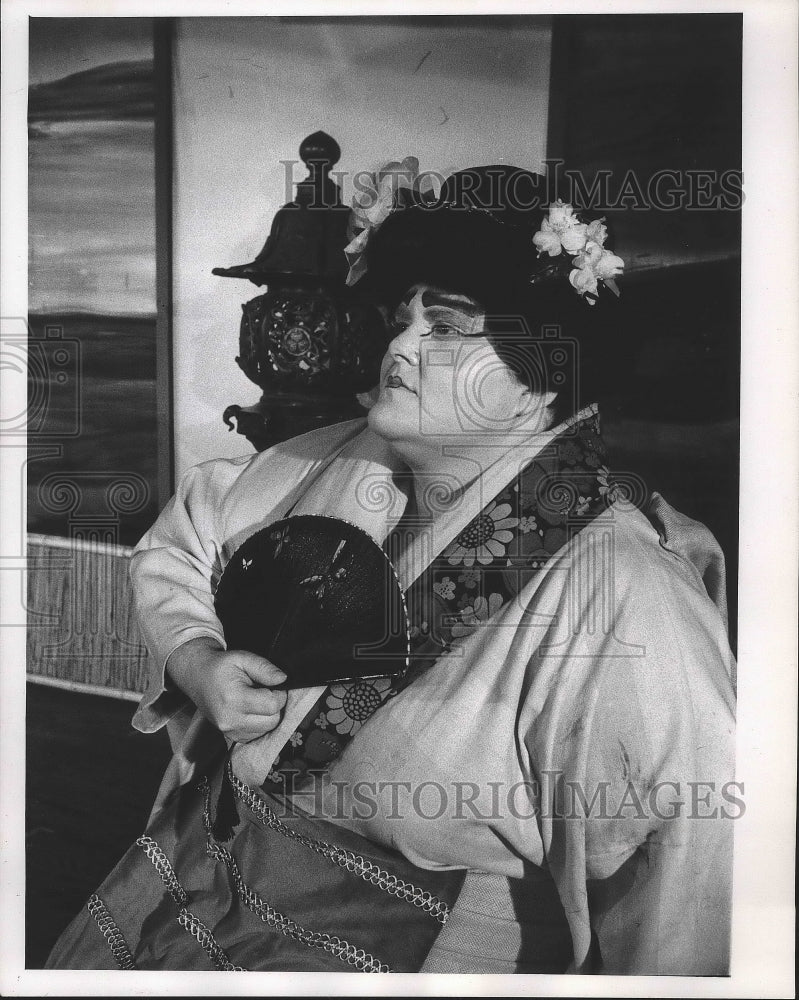 1962, Arlyne Nuti in make-up and wig for production of The MIkado. - Historic Images