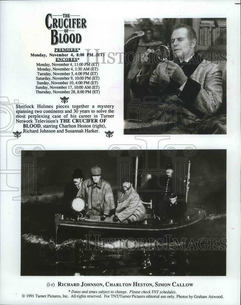 1991 Press Photo Charlton Heston as Sherlock Holmes in &quot;The Crucifer of Blood&quot; - Historic Images